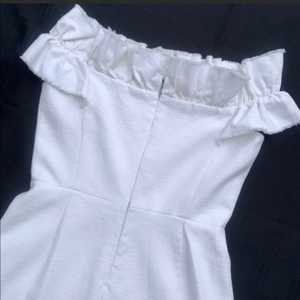 NWT Rebecca Taylor Women’s Winter White Ruffle Wedding Party Dress Size 4 - Picture 9 of 12